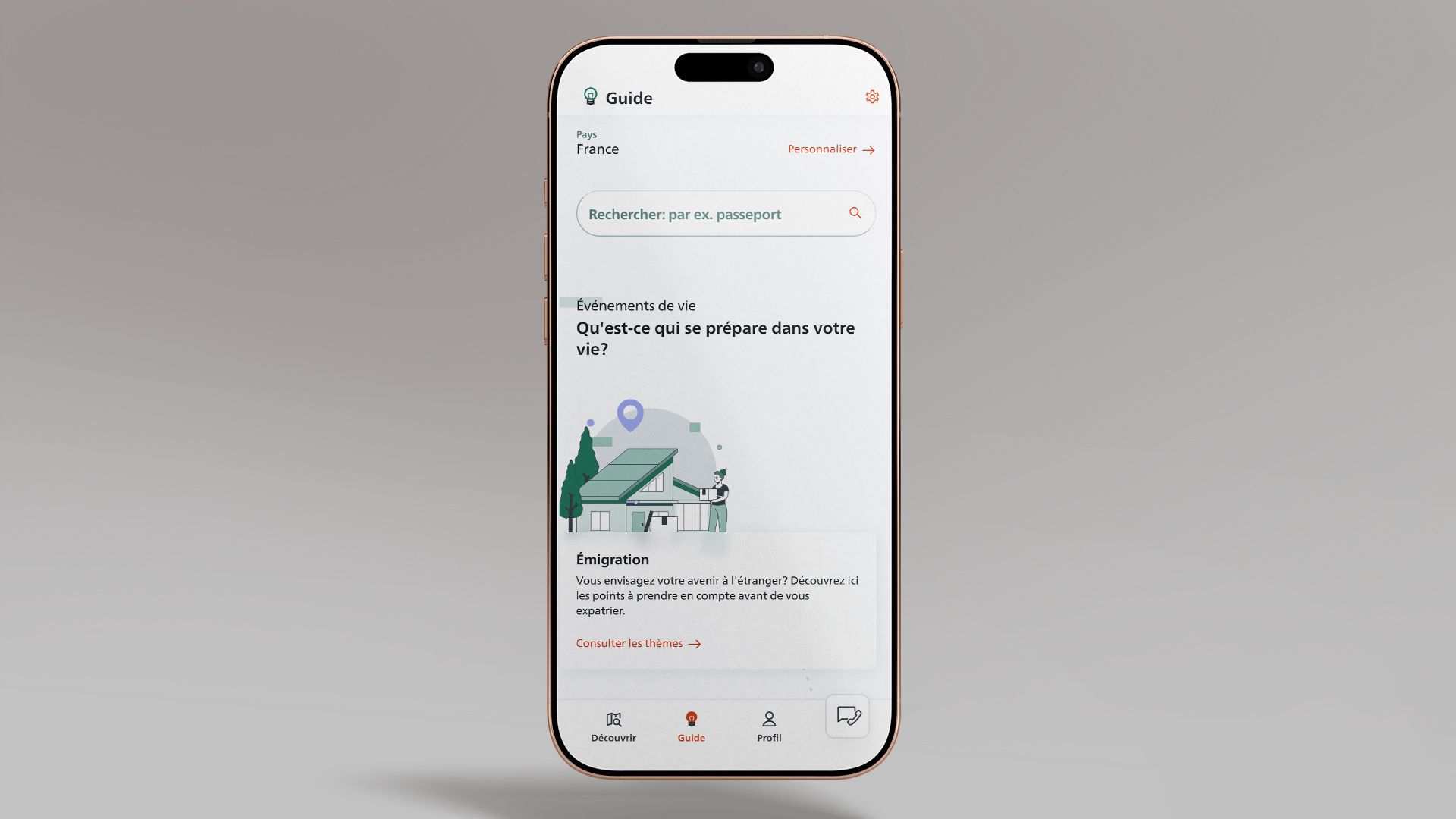 L’image montre un smartphone sur lequel s'affiche la rubrique du guide de SwissInTouch.
